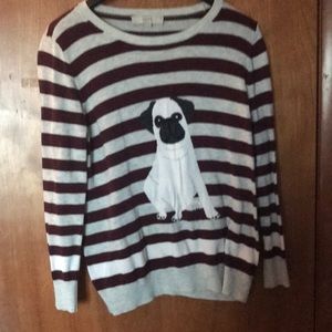 Loft sweater. Xl. Cranberry, Grey stripes. Very good condition